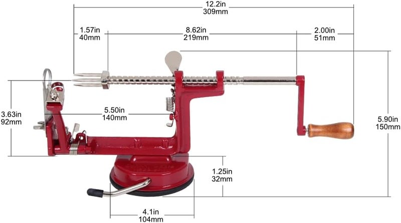 Johnny Apple Peeler, Corer, Slicer, Pie Maker with Stainless Steel Blades - Red VKP1010 - Image 2